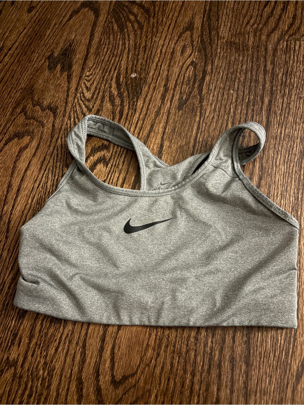 Nike Light Gray Racerback Sports Bra with Black Swoosh